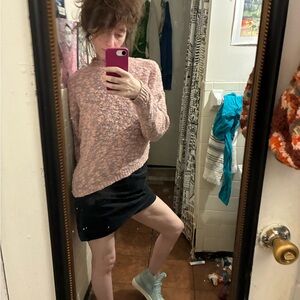 Chic Pink Sweater and Black Skirt Ensemble